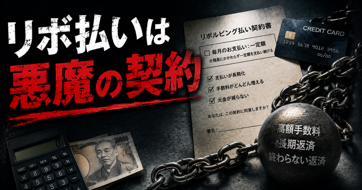 リボ払いの危険性と高金利による返済負担を表現したアイキャッチ画像