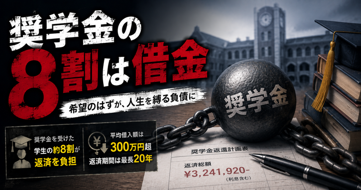 奨学金の返済に悩む若者と、将来の家計負担をイメージしたアイキャッチ画像