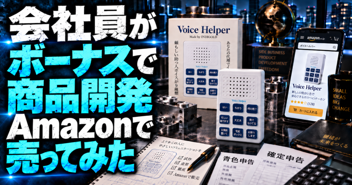 会社員がボーナスで商品開発し、Amazonで販売した副業体験を表すMoney Compassのアイキャッチ画像