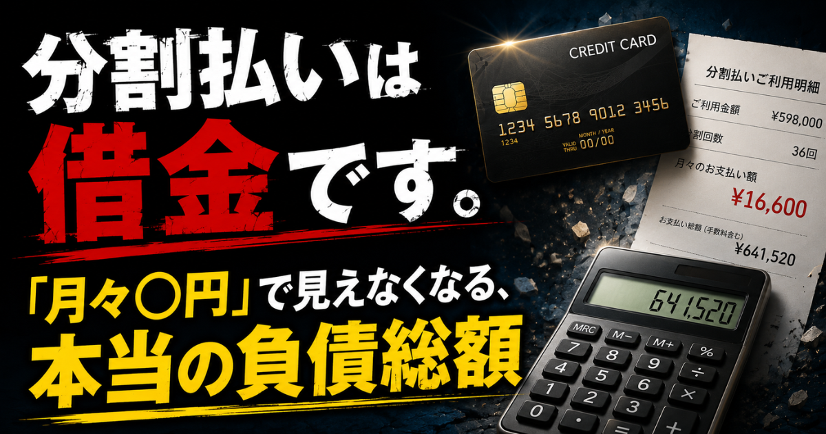 分割払いやローンの仕組みを解説し、「月々○○円」という表示では見えにくい本当の負債総額を説明するMoney Compassのアイキャッチ画像