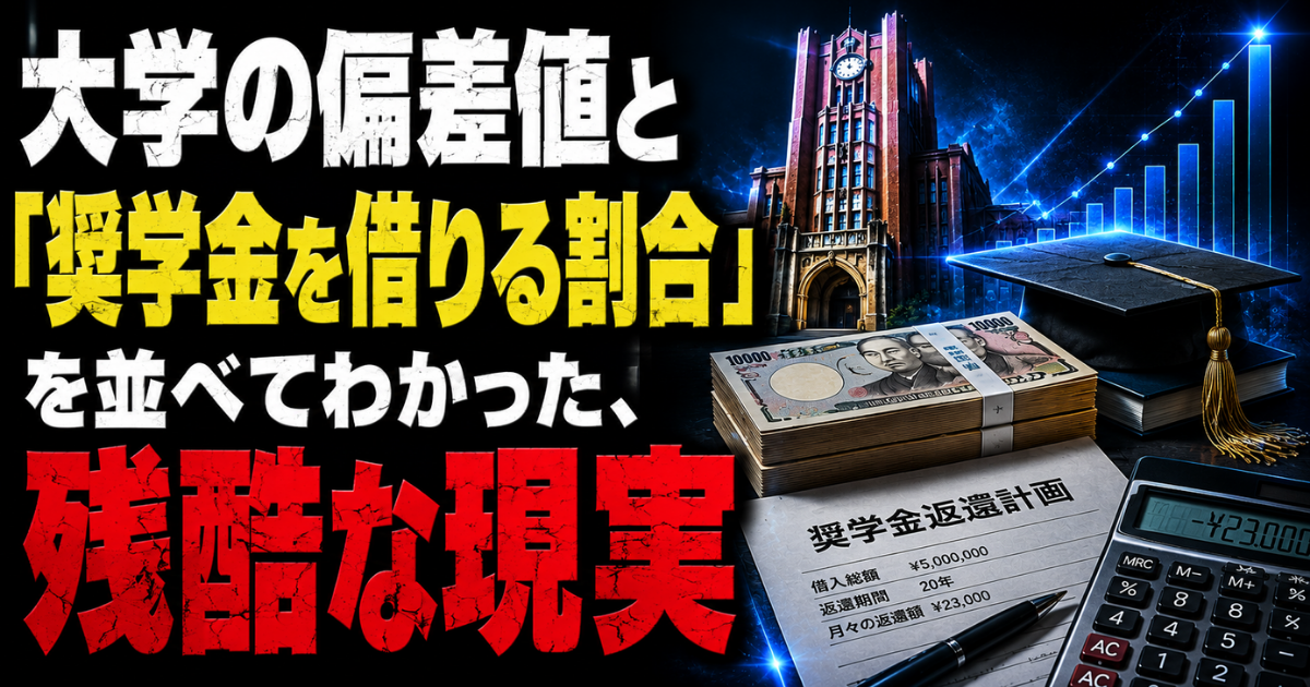 大学の偏差値と奨学金を借りる学生の割合を比較したMoney Compass記事のアイキャッチ画像